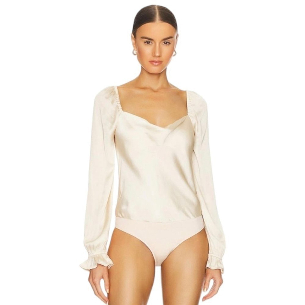 Paige Andreya Silky Long Sleeve Thong Bodysuit NWT Women's Sz M NWT Ecru